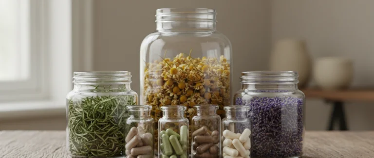 Травяные препараты в стеклянных баночках