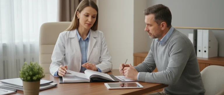 Врач обсуждает результаты обследования с пациентом