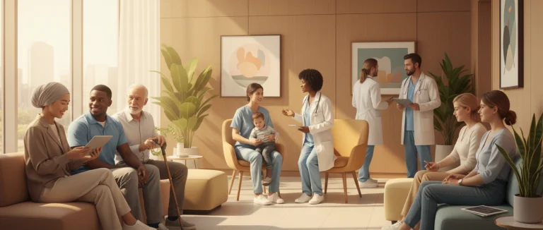 Разнообразные пациенты проходят осмотр