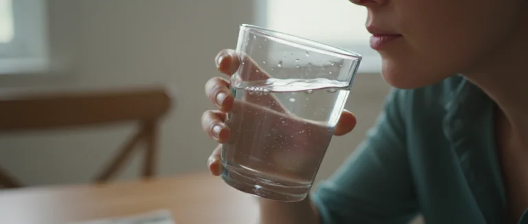 Человек пьет воду из стакана