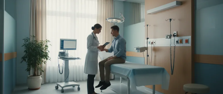 Врач проводит медицинский осмотр пациента