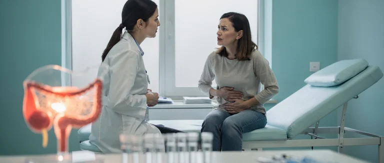Врач осматривает пациента с симптомами цистита