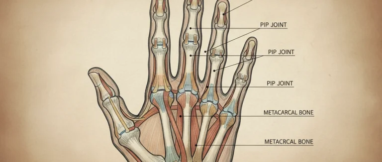 Анатомия руки с выделенными суставами пальцев