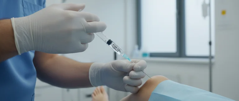 Врач вводит стволовые клетки в коленный сустав