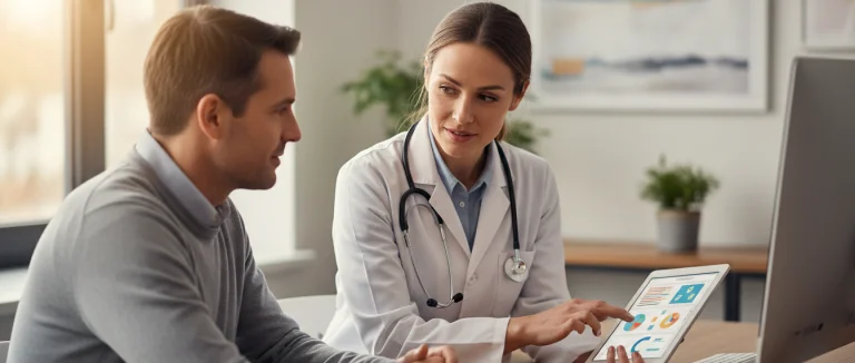 Врач объясняет пациенту результаты обследования