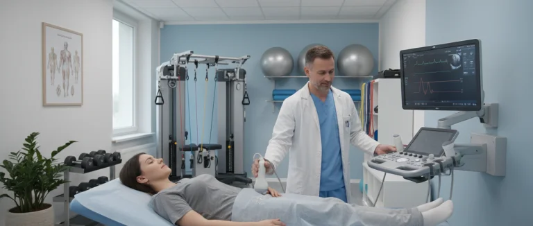 Сеанс физиотерапии с ультразвуком