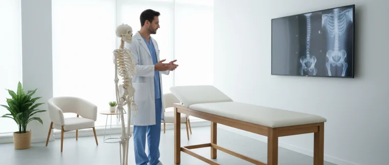 Врач-ортопед осматривает пациента