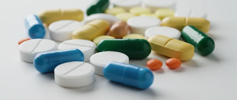 Разнообразные таблетки на столе