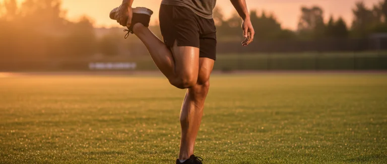 Атлет растягивает бедро