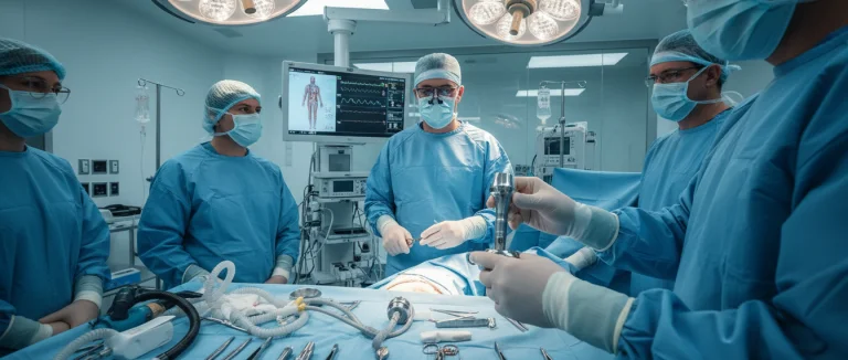 Хирургическая команда во время полной замены сустава