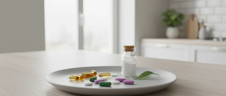 Таблетки витаминов на столе