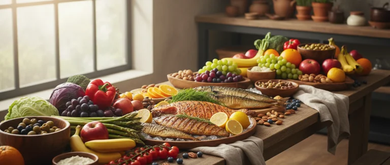 Разнообразные здоровые продукты на столе