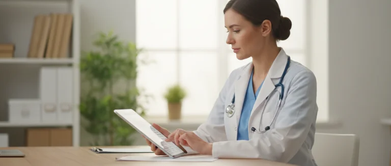 Врач проверяет результаты обследования перед назначением препарата