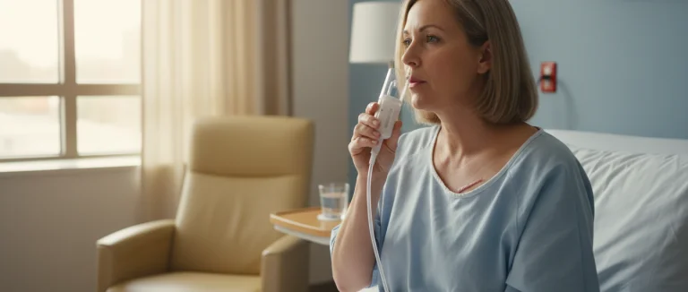 Пациент выполняет дыхательные упражнения после операции