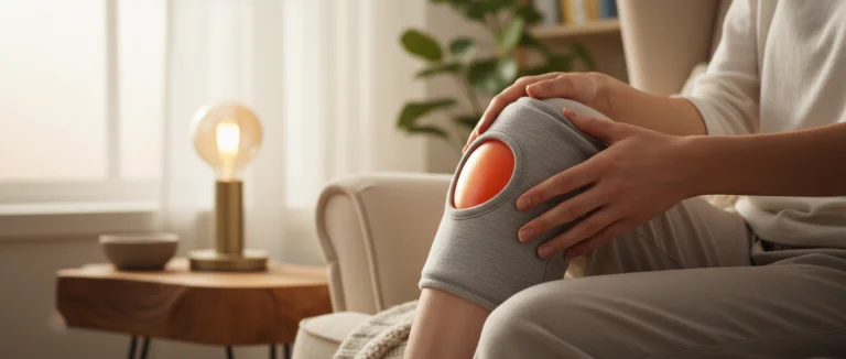 Процесс применения теплового пакета к колену