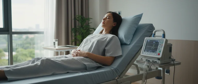 Пациент проходит дыхательные упражнения после операции на лёгких