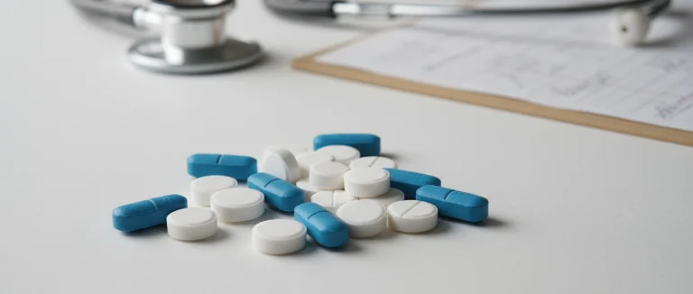 Таблетки НПВП на фоне медицинских инструментов