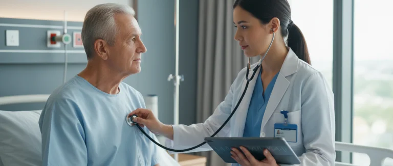 Медсестра проводит клиническую оценку пациента