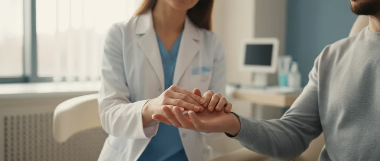 Врач-ревматолог осматривает пациента