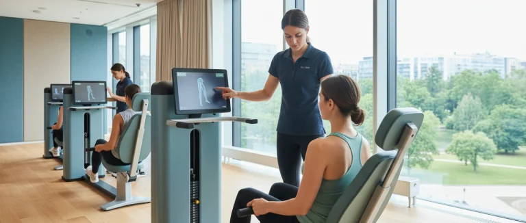 Пациент выполняет упражнения под наблюдением физиотерапевта