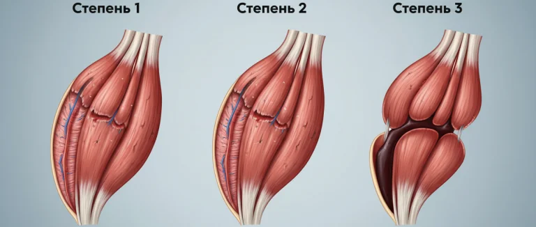 Схема растяжения мышцы с указанием степени повреждения