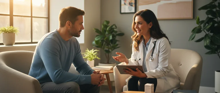 Врач обсуждает побочные эффекты с пациентом