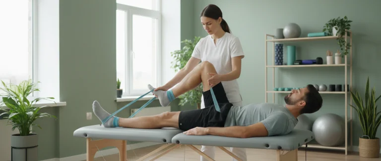 Физиотерапевт проводит упражнения