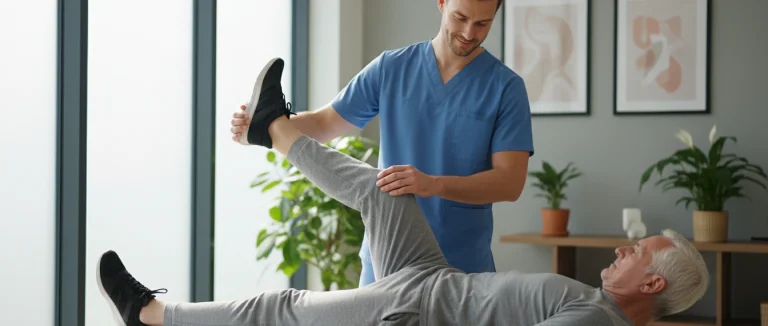 Физиотерапевт проводит мягкое растягивание