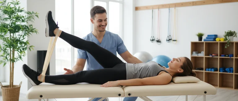 Пациент выполняет упражнения для колена