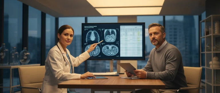 Врач обсуждает результаты обследования с пациентом