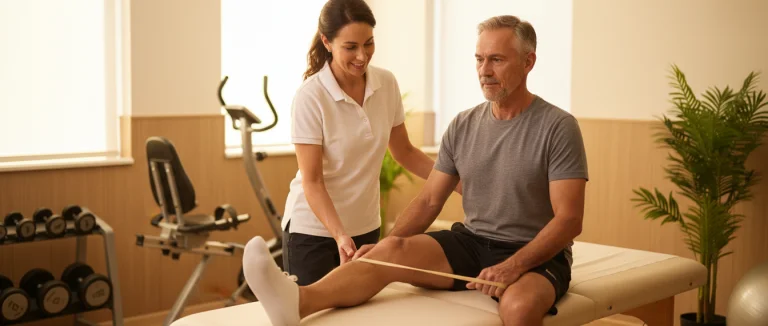 Физиотерапевт помогает пациенту