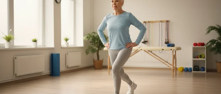 Пожилая женщина выполняет упражнения для колен