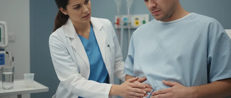 Врач осматривает пациента с подозрением на ИПП