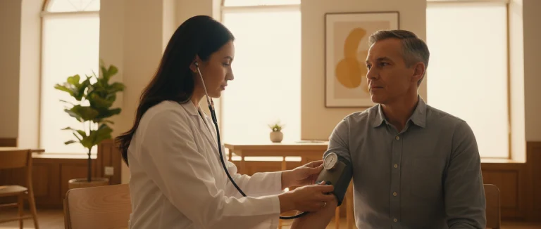 Врач измеряет давление у пациента