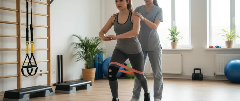 Пациент выполняет упражнения для коленного сустава