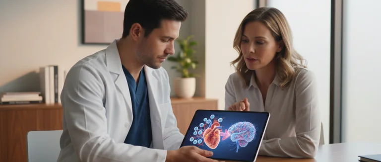 Врач обсуждает план лечения с пациентом, используя изображения ESC