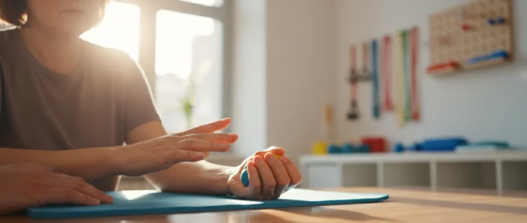 пациент выполняет упражнения для рук