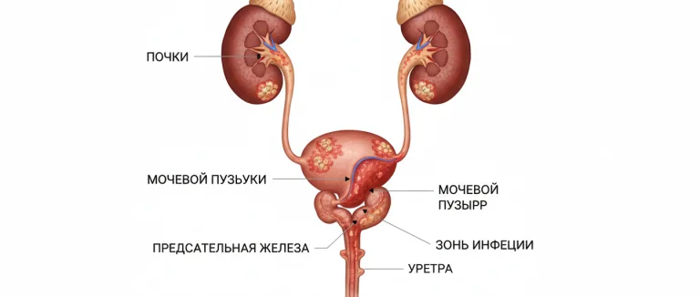 Схема мужской мочевой системы с указанием мест поражения