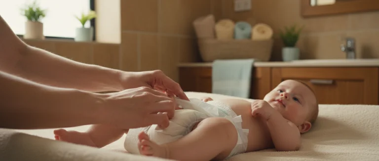 Мама меняет подгузник малышу