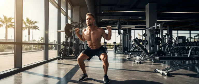 Мужчина занимается силовыми упражнениями