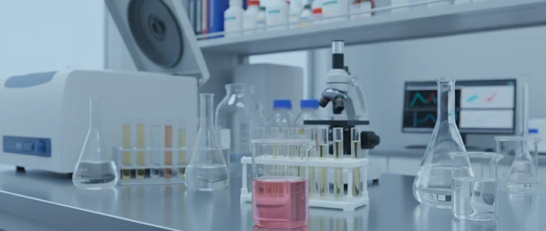 Образец мочи с примесью крови в лаборатории