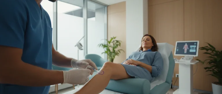 Пациент получает инъекцию в колено