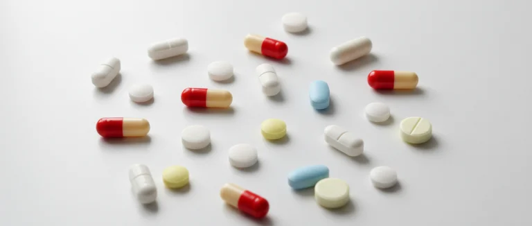 Капсулы антибиотиков на столе