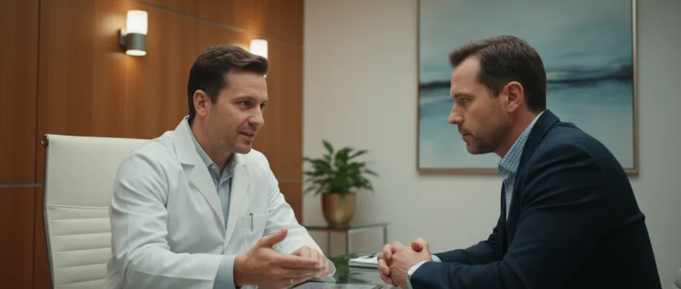 Врач обсуждает причины ЭД с пациентом