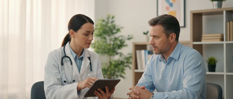 врач консультирует пациента по вопросам эректильной дисфункции