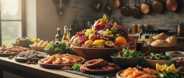 Разнообразные полезные продукты на столе