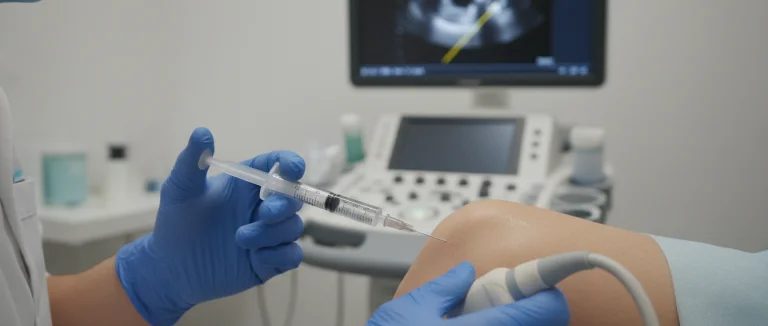 Врач вводит стволовые клетки в колено