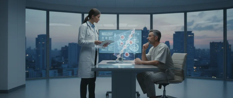 Врач объясняет процесс трансплантации клеток