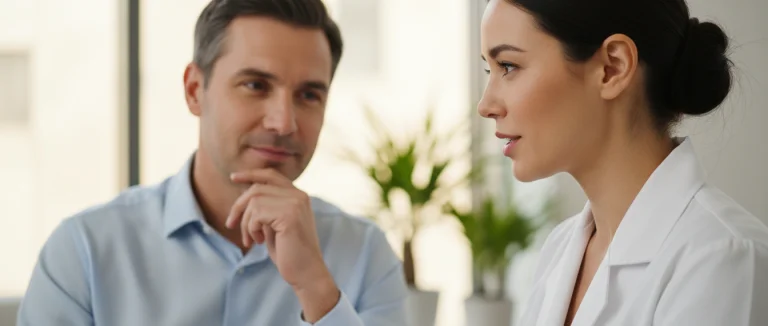 Врач обсуждает симптомы с пациентом