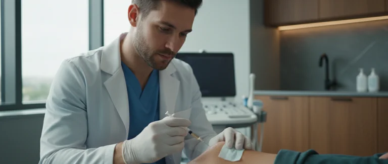 Врач вводит стволовые клетки в коленный сустав